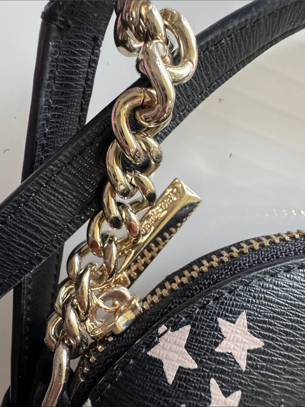 kate spade Black Star Print Dome Crossbody with Gold Chain